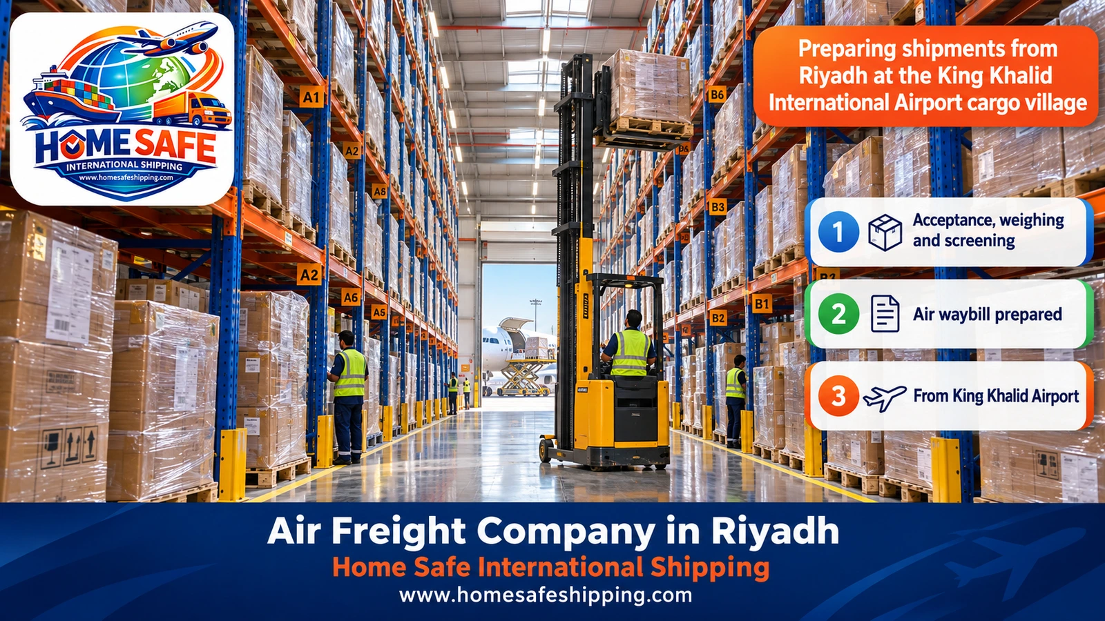 Preparing shipments from Riyadh at the King Khalid International Airport cargo village