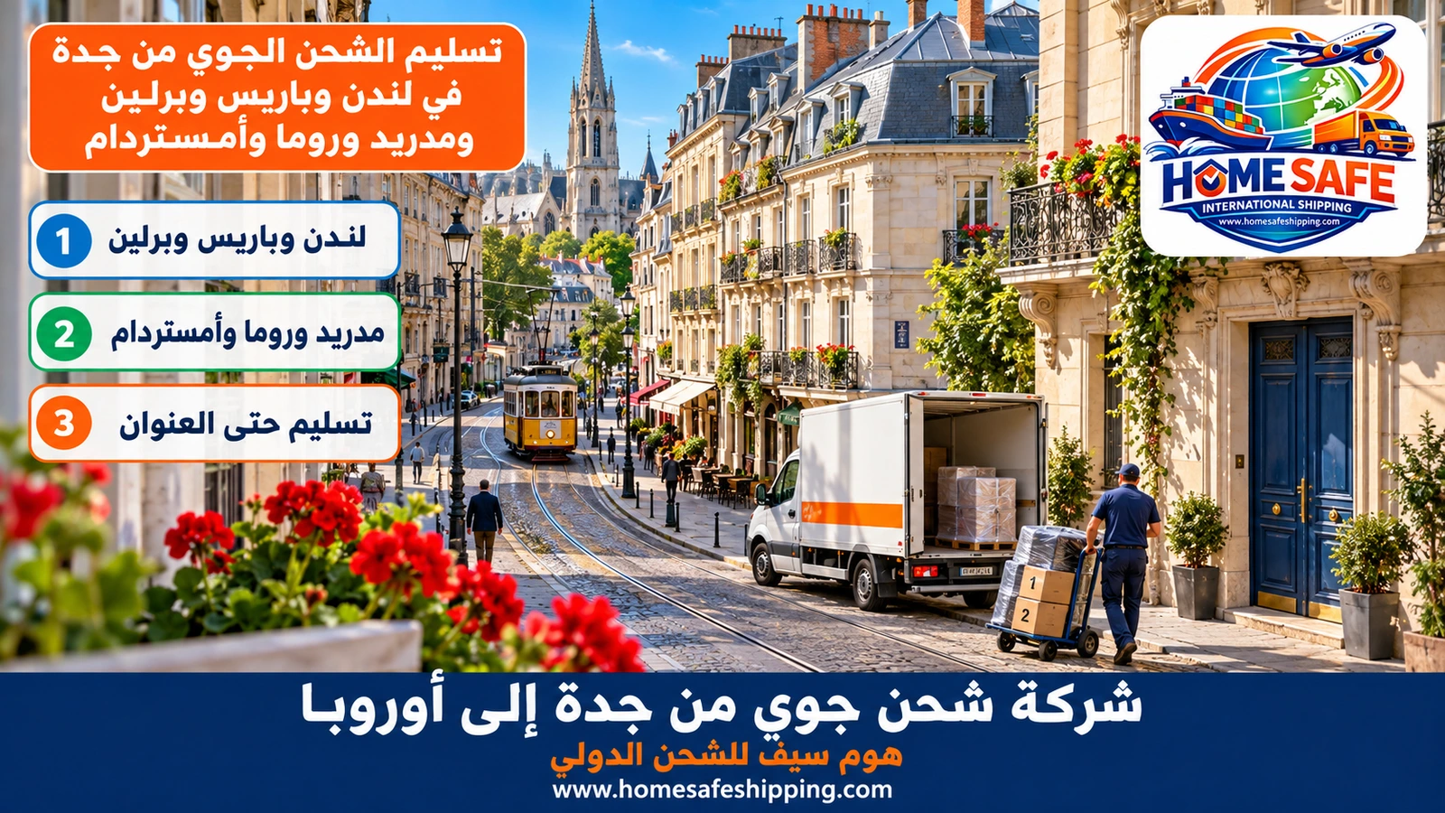 تسليم الشحن الجوي من جدة في لندن وباريس وبرلين ومدريد وروما وأمستردام