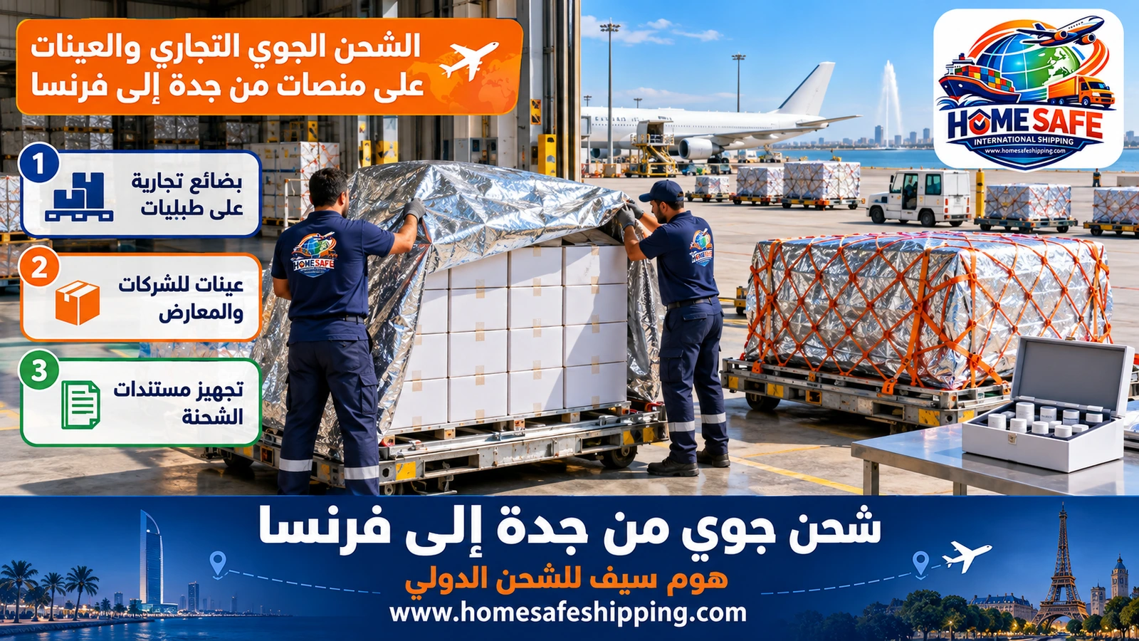 الشحن الجوي التجاري والعينات على منصات من جدة إلى فرنسا