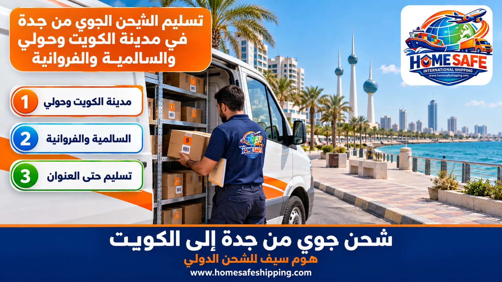 تسليم الشحن الجوي من جدة في مدينة الكويت وحولي والسالمية والفروانية