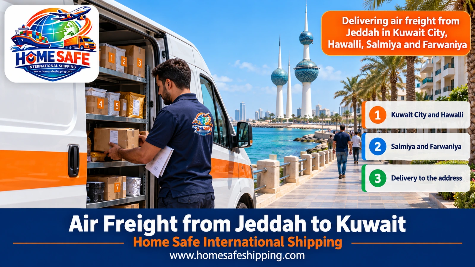 Delivering air freight from Jeddah in Kuwait City, Hawalli, Salmiya and Farwaniya