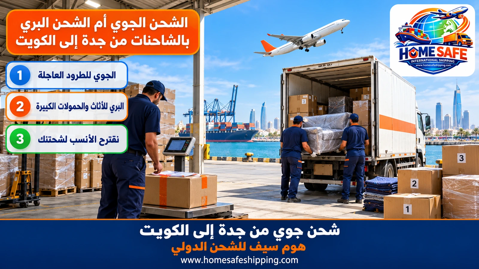 الشحن الجوي أم الشحن البري بالشاحنات من جدة إلى الكويت