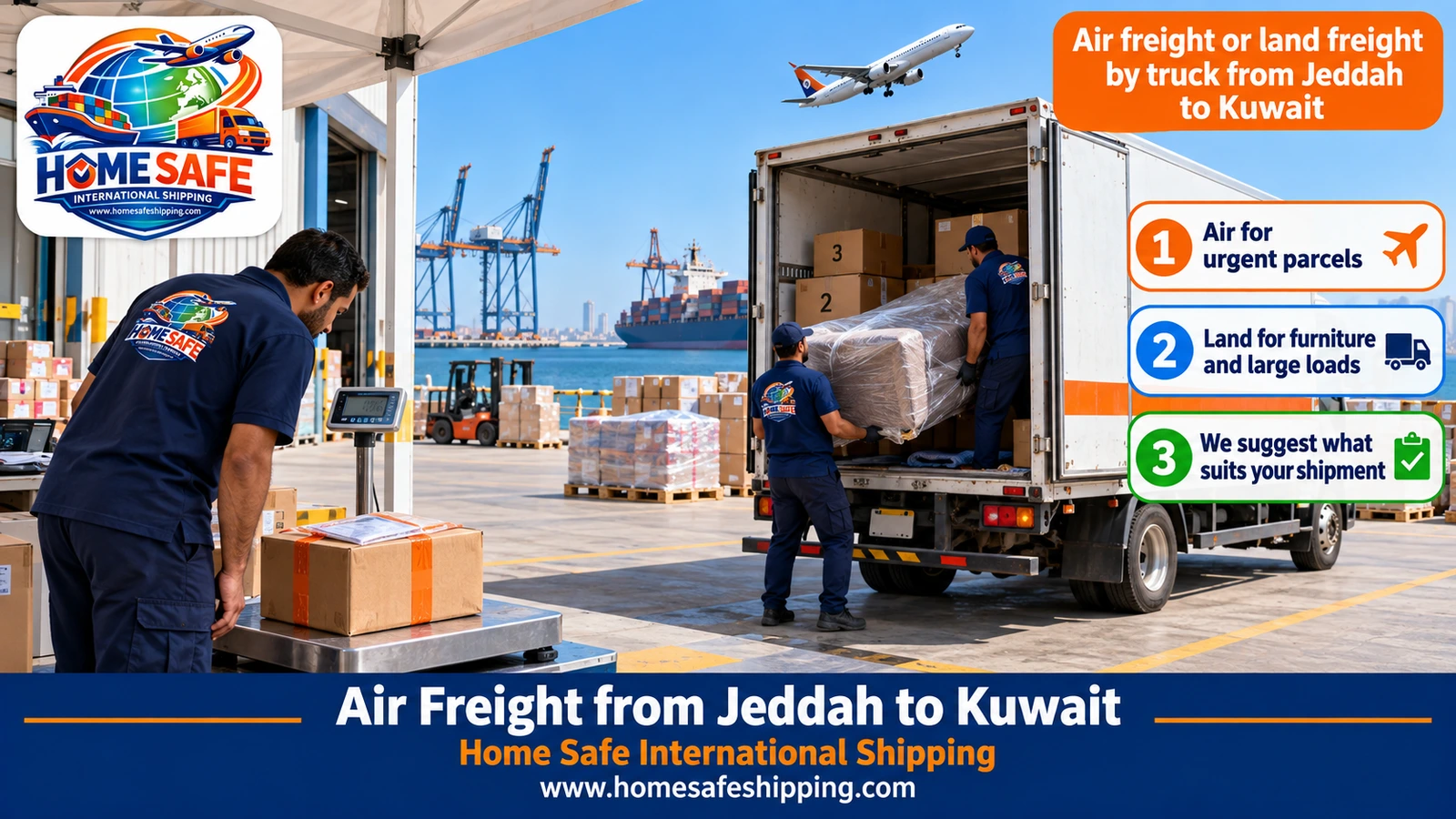 Air freight or land freight by truck from Jeddah to Kuwait