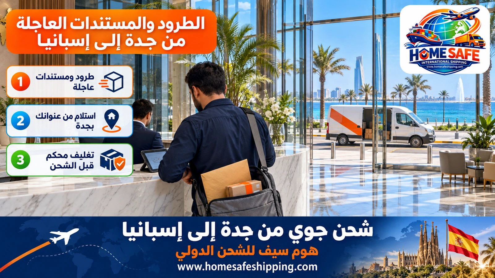 الطرود والمستندات العاجلة من جدة إلى إسبانيا