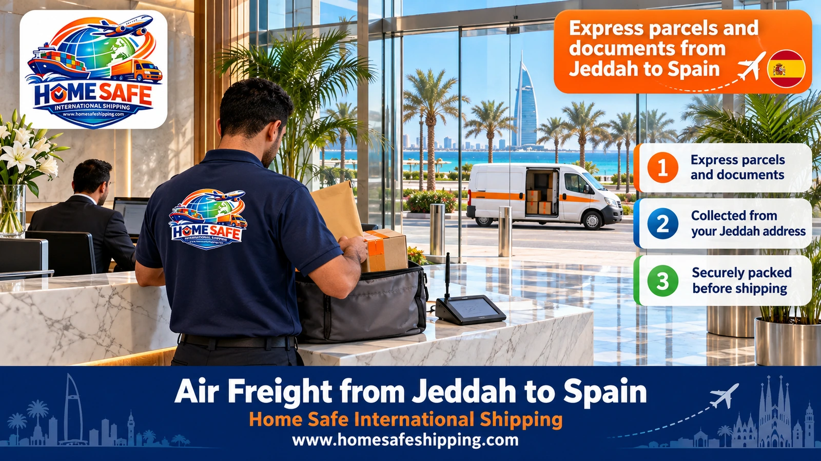 Express parcels and documents from Jeddah to Spain