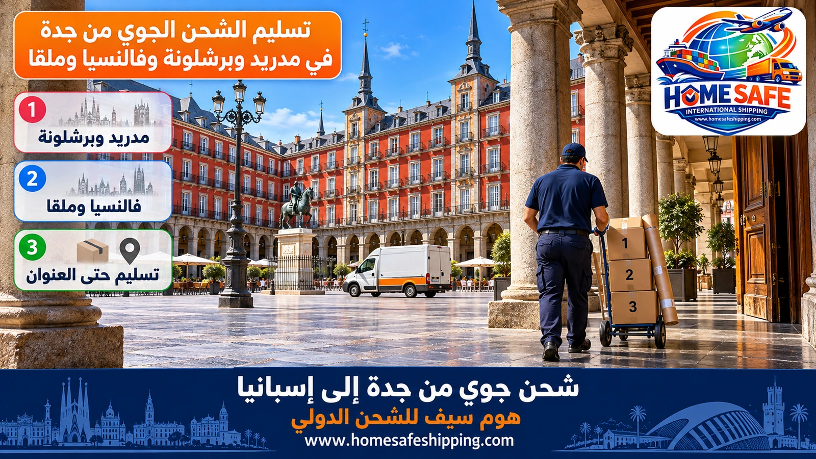 تسليم الشحن الجوي من جدة في مدريد وبرشلونة وفالنسيا وملقا