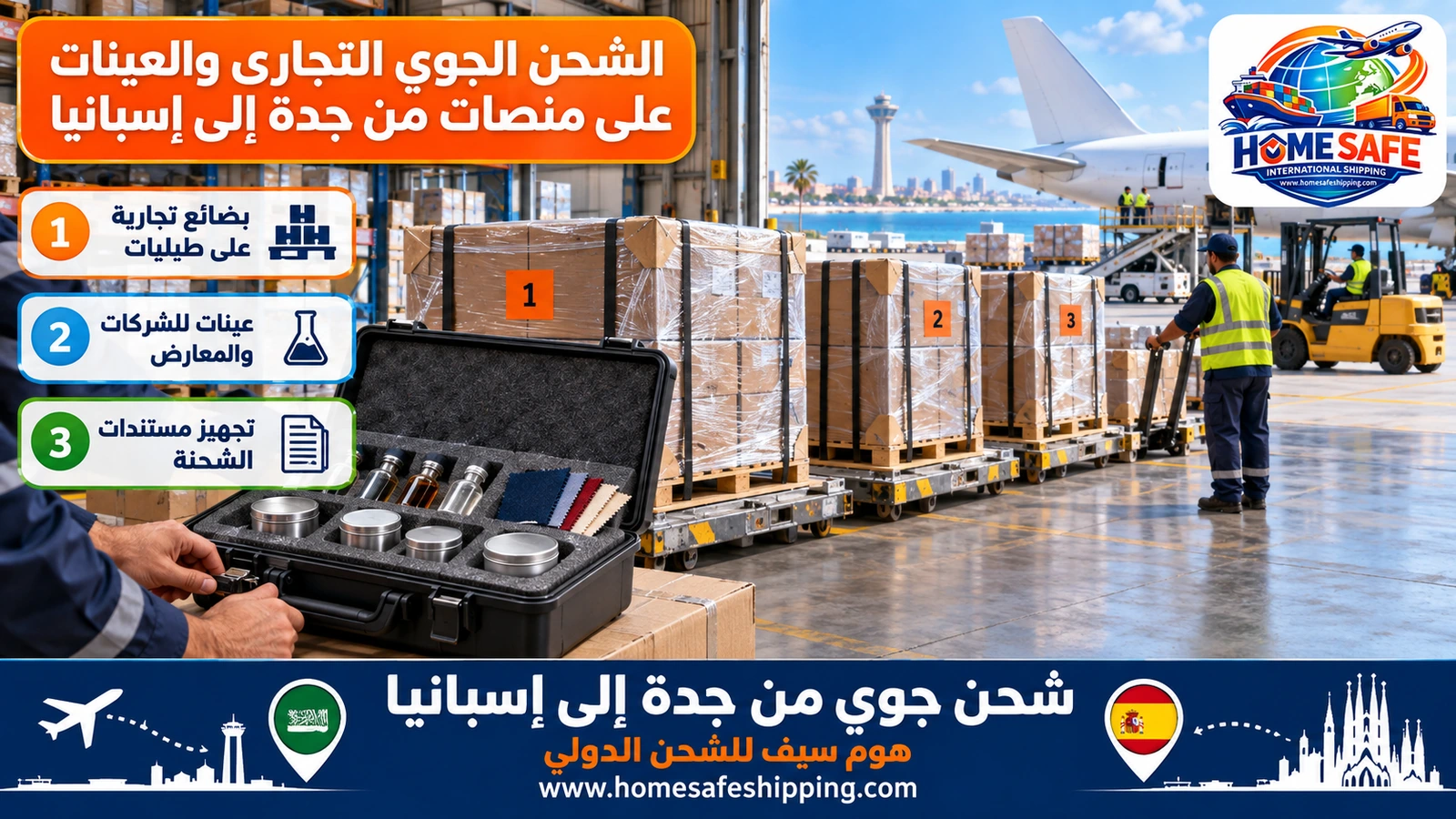 الشحن الجوي التجاري والعينات على منصات من جدة إلى إسبانيا