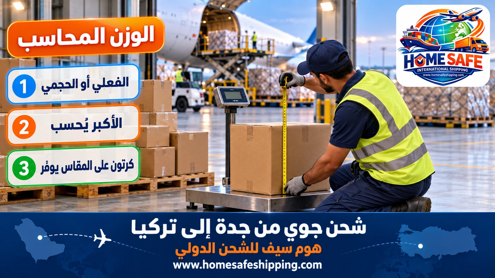 حساب الوزن المحاسب في الشحن الجوي إلى تركيا