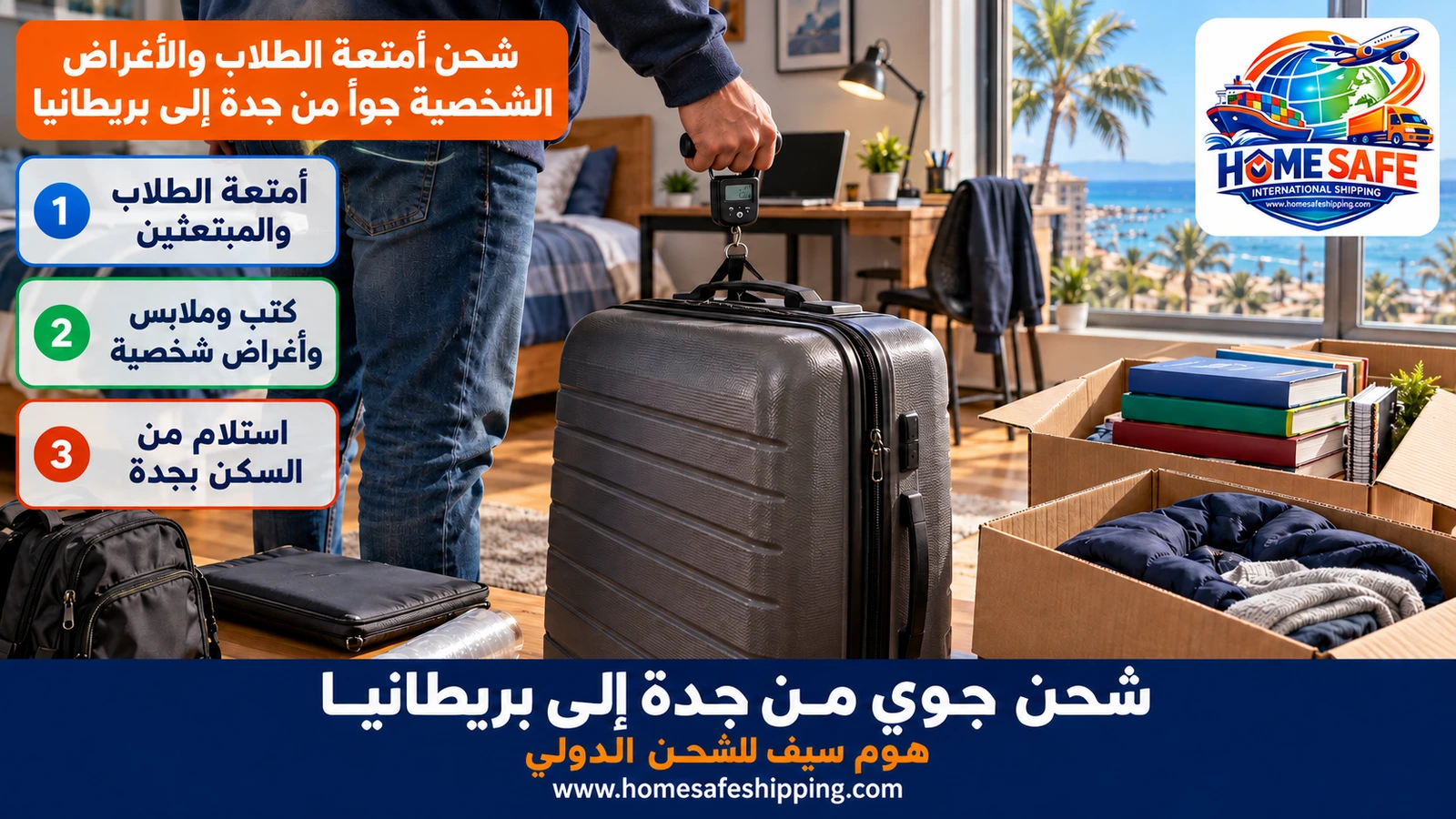 شحن أمتعة الطلاب والأغراض الشخصية جواً من جدة إلى بريطانيا