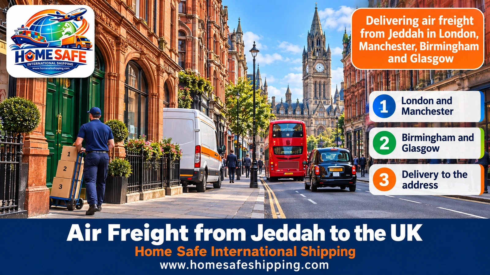 Delivering air freight from Jeddah in London, Manchester, Birmingham and Glasgow