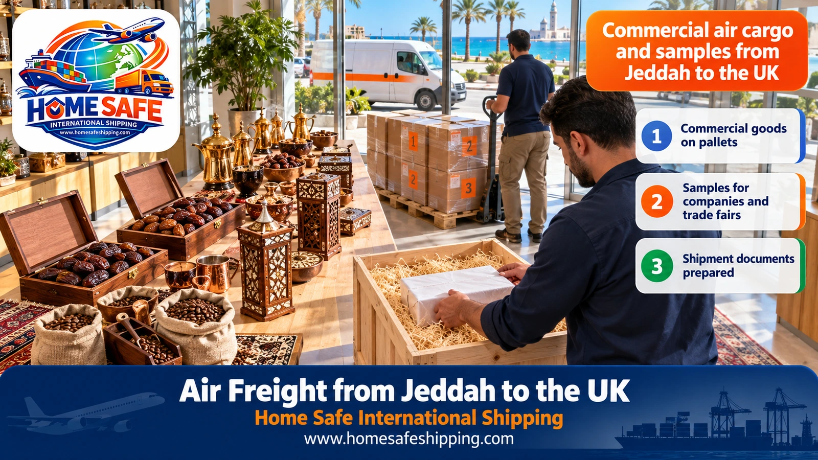 Commercial air cargo and samples from Jeddah to the UK