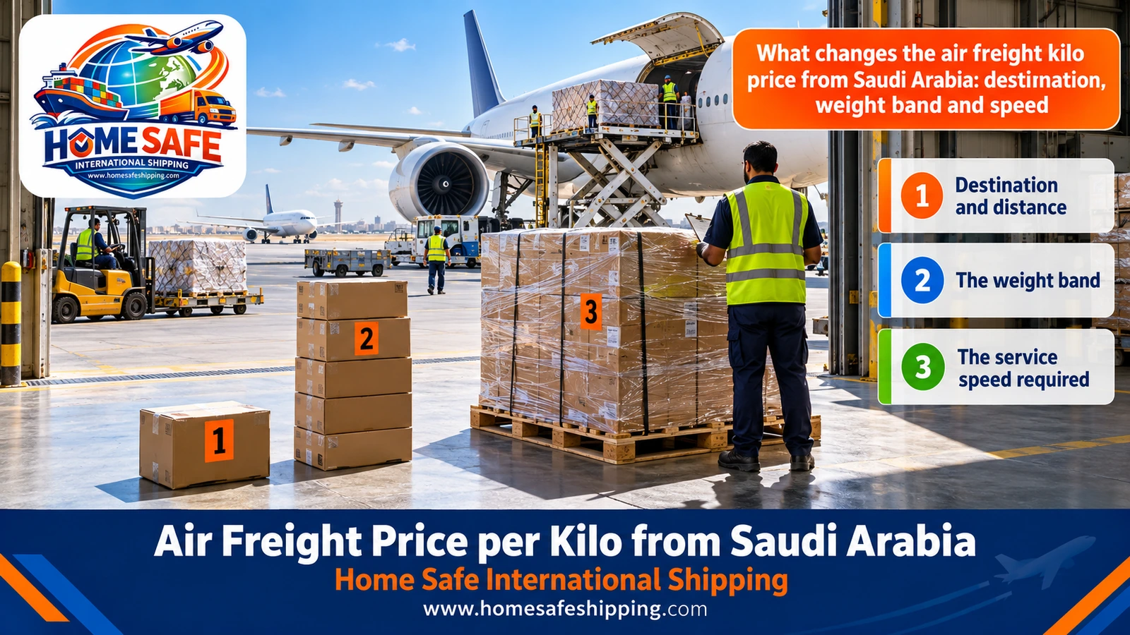 What changes the air freight kilo price from Saudi Arabia: destination, weight band and speed