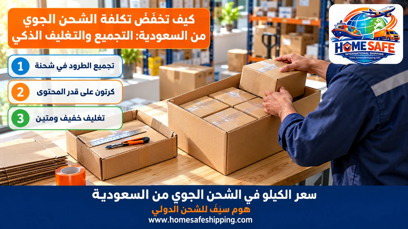 كيف تخفّض تكلفة الشحن الجوي من السعودية: التجميع والتغليف الذكي