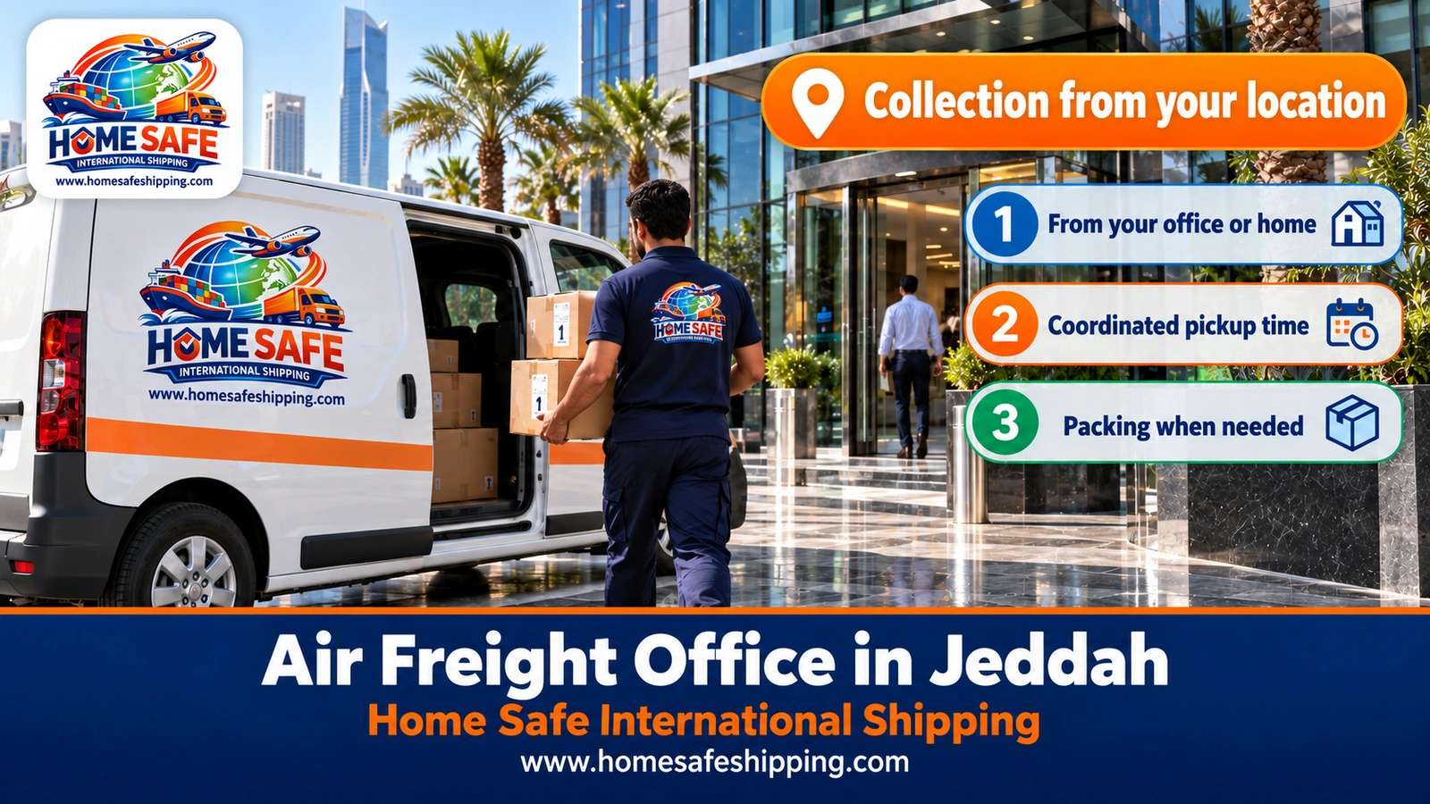 Collecting air shipments from offices and homes in Jeddah