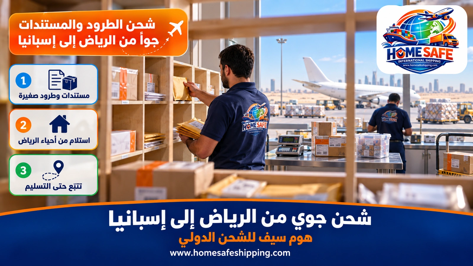 شحن الطرود والمستندات جواً من الرياض إلى إسبانيا