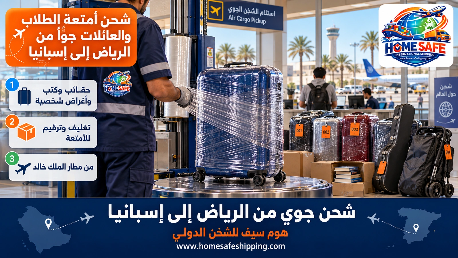 شحن أمتعة الطلاب والعائلات جواً من الرياض إلى إسبانيا