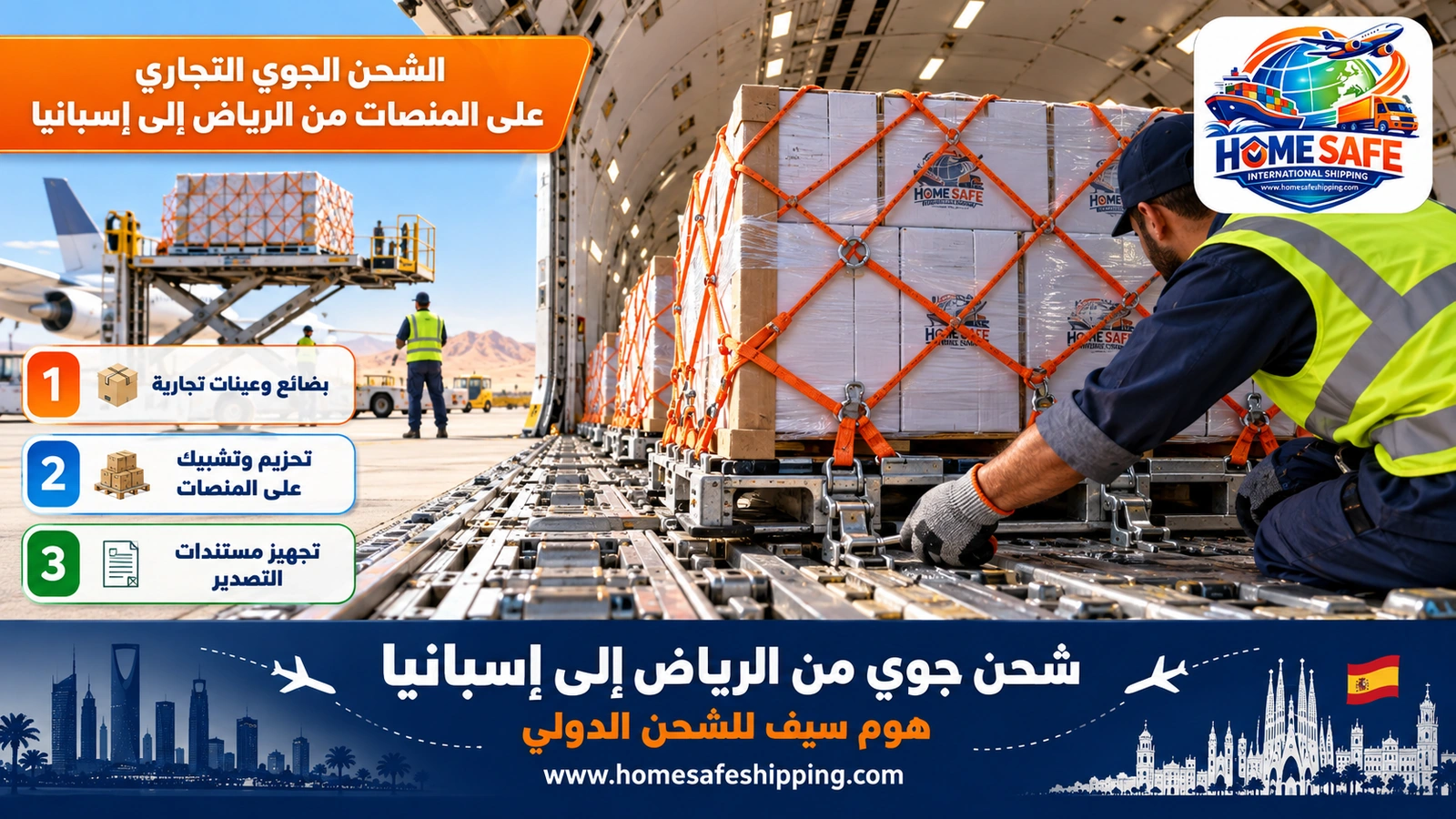 الشحن الجوي التجاري على المنصات من الرياض إلى إسبانيا