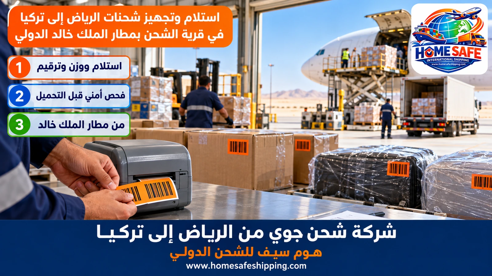 استلام وتجهيز شحنات الرياض إلى تركيا في قرية الشحن بمطار الملك خالد الدولي