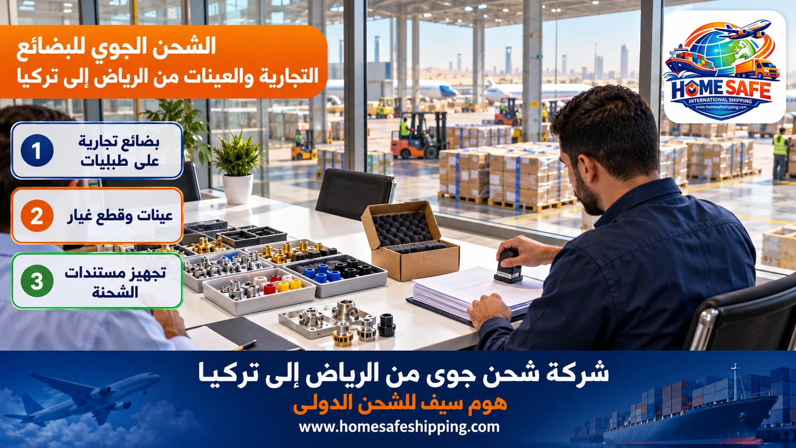 الشحن الجوي للبضائع التجارية والعينات من الرياض إلى تركيا