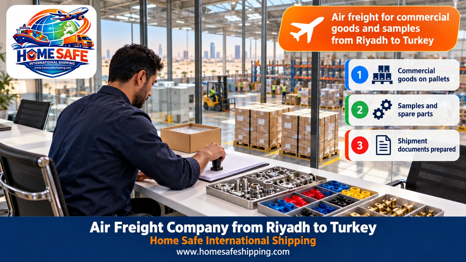 Air freight for commercial goods and samples from Riyadh to Turkey