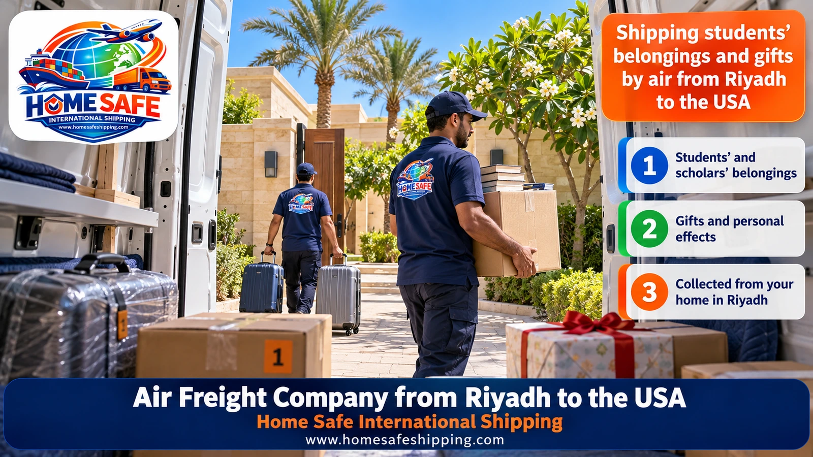 Shipping students’ belongings and gifts by air from Riyadh to the USA
