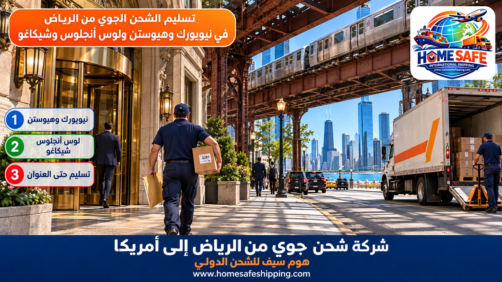 تسليم الشحن الجوي من الرياض في نيويورك وهيوستن ولوس أنجلوس وشيكاغو