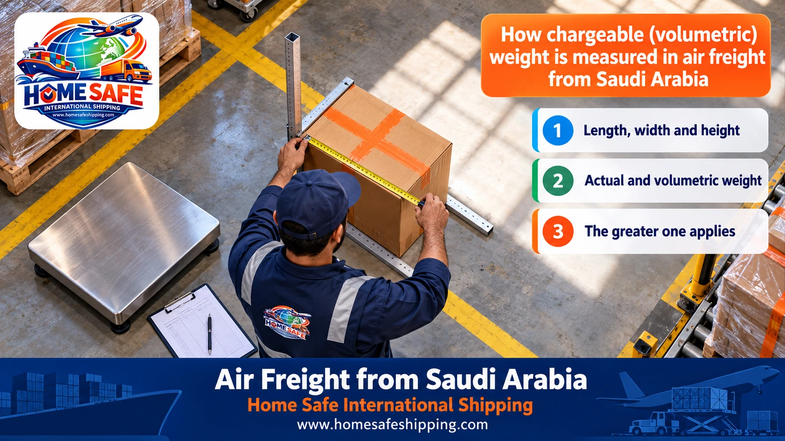 How chargeable (volumetric) weight is measured in air freight from Saudi Arabia