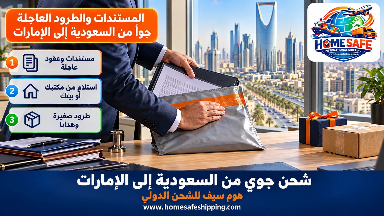 المستندات والطرود العاجلة جواً من السعودية إلى الإمارات