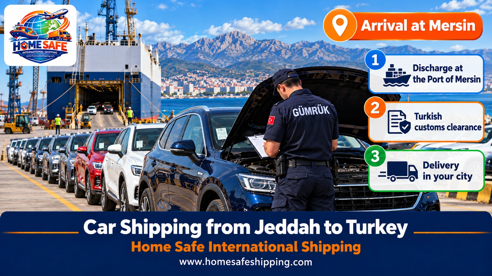 Cars arriving at the Port of Mersin in Turkey