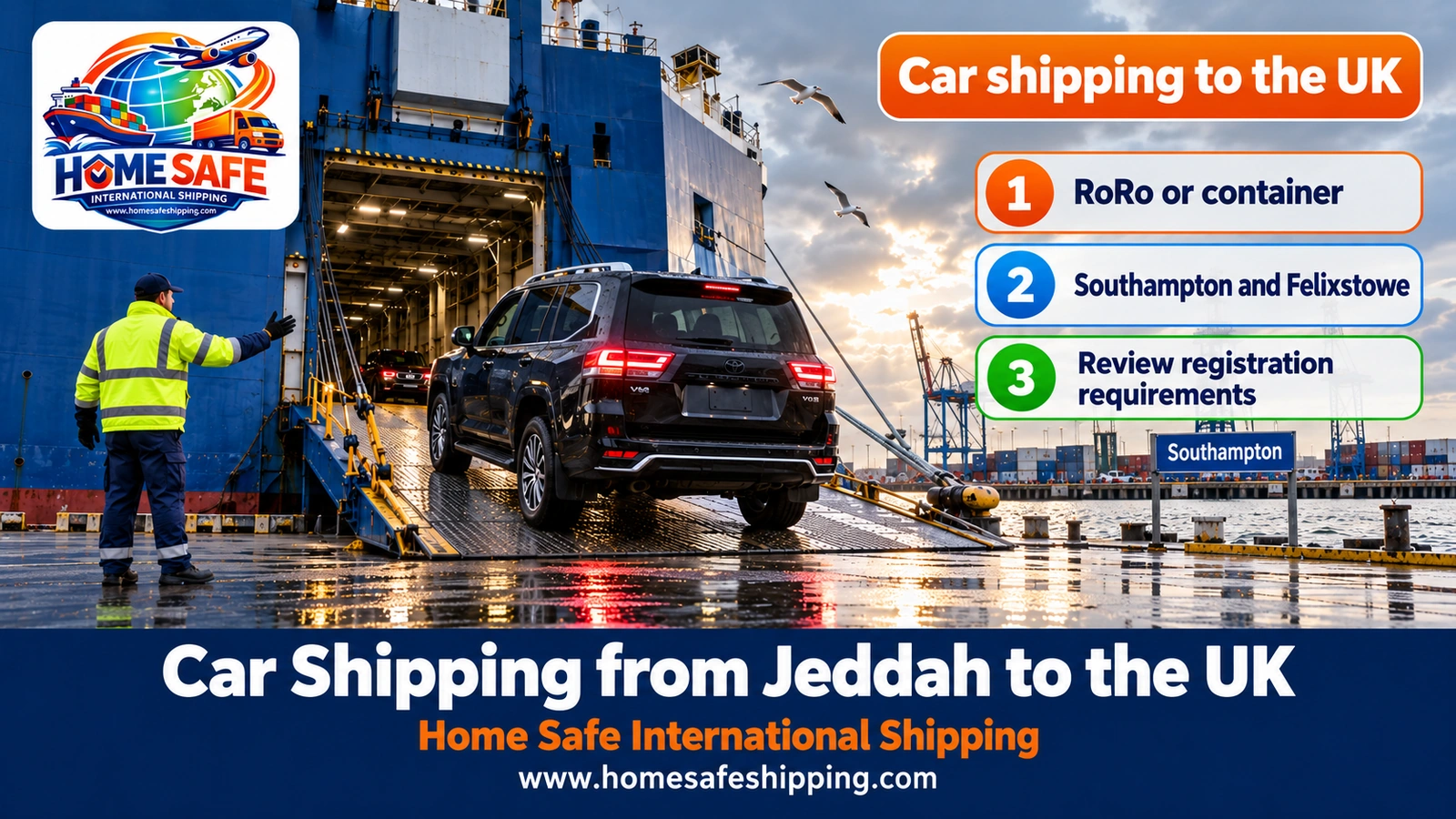 Car shipping from Jeddah to the UK on RoRo vessels