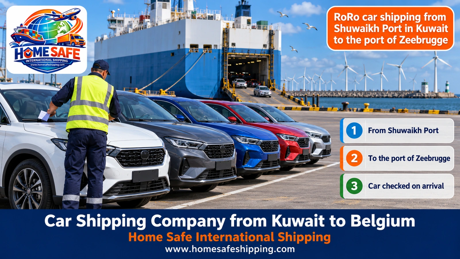 RoRo car shipping from Shuwaikh Port in Kuwait to the port of Zeebrugge