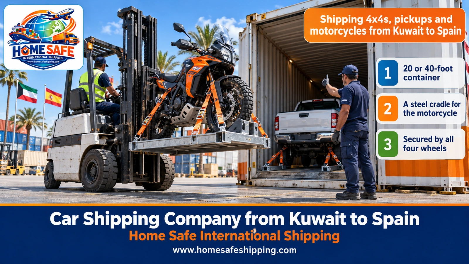 Shipping 4x4s, pickups and motorcycles from Kuwait to Spain