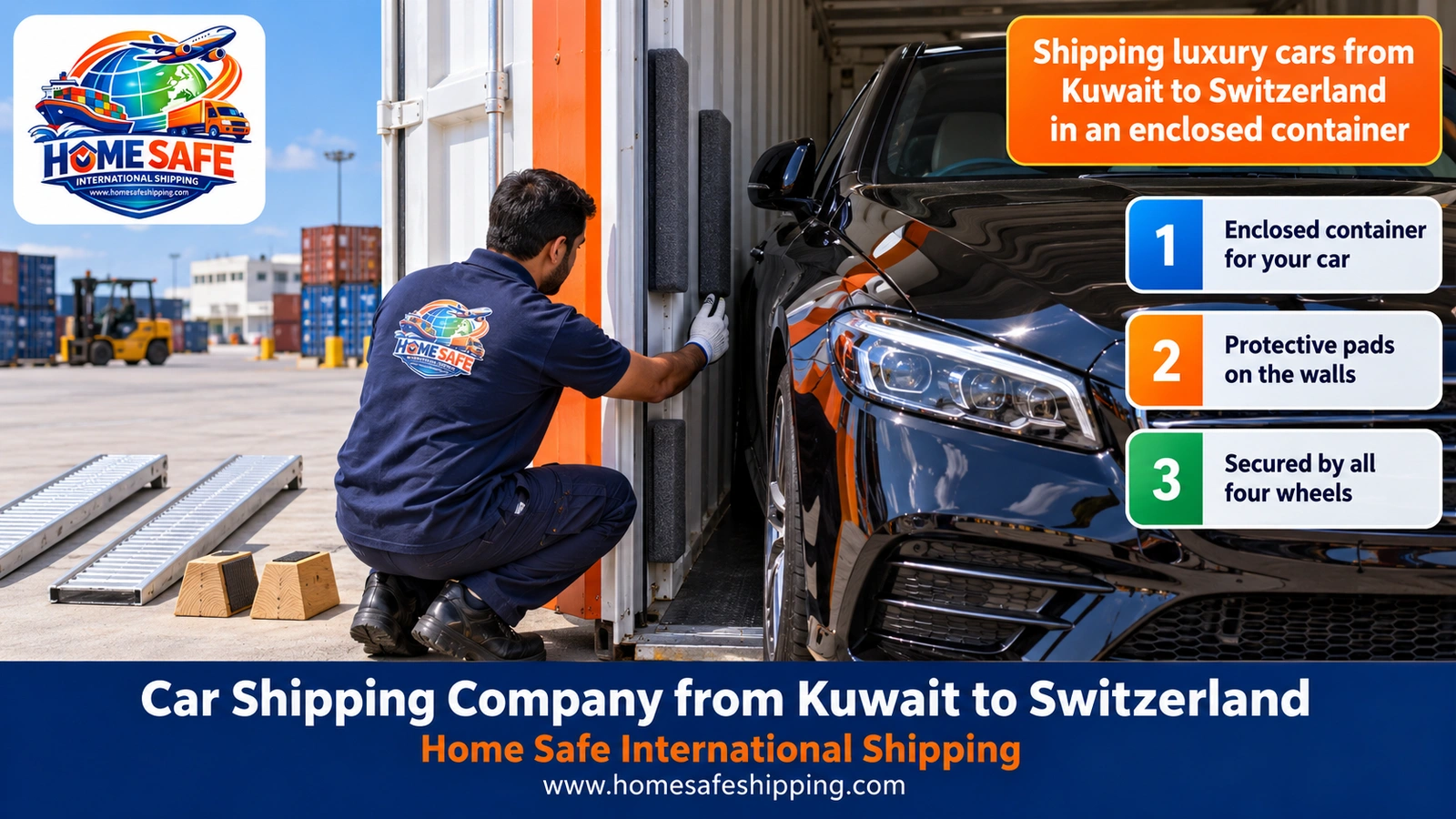 Shipping luxury cars from Kuwait to Switzerland in an enclosed container