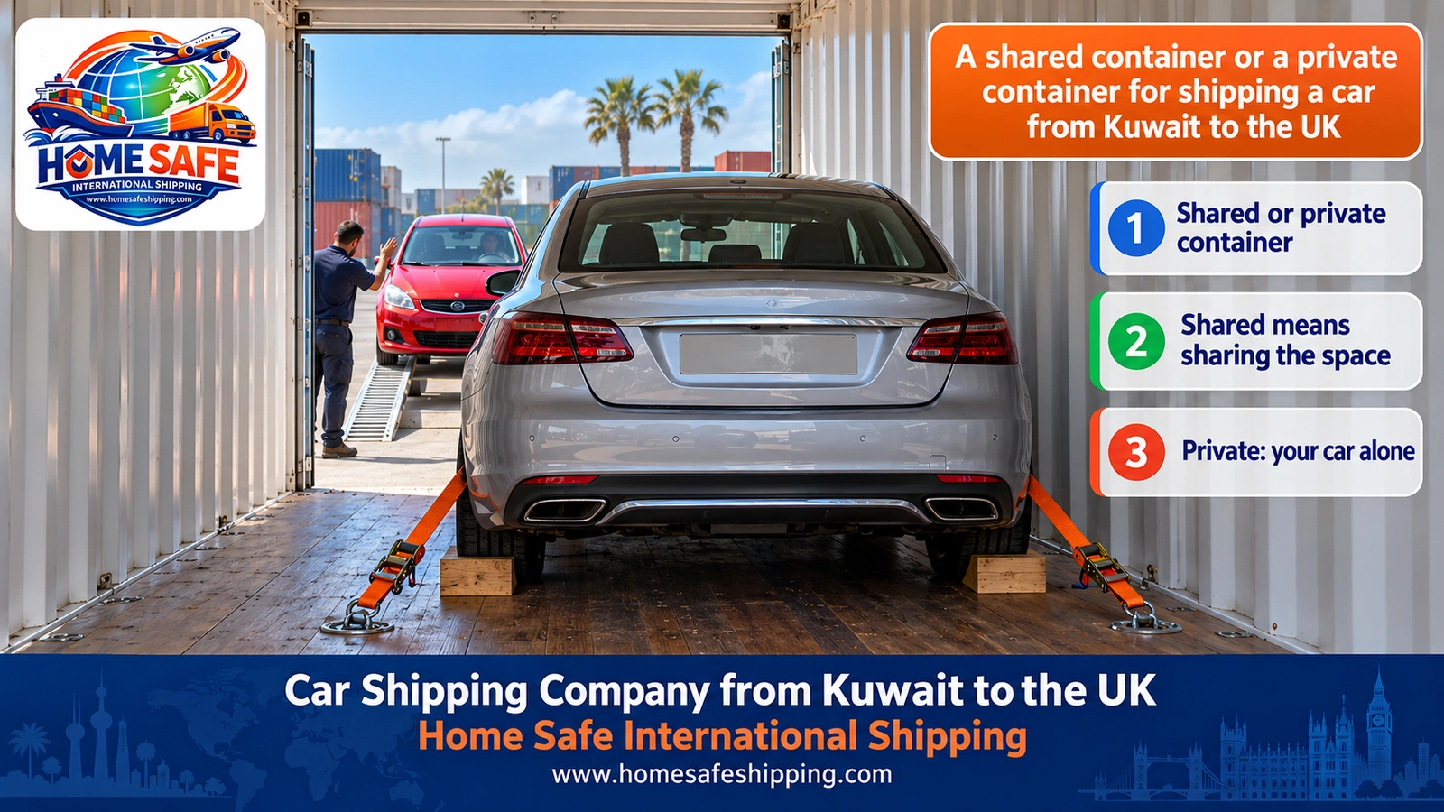 A shared container or a private container for shipping a car from Kuwait to the UK