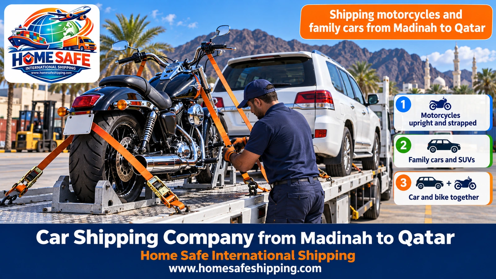 Shipping motorcycles and family cars from Madinah to Qatar