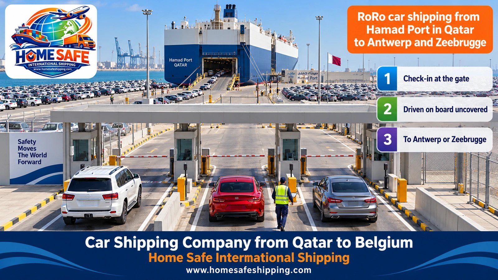RoRo car shipping from Hamad Port in Qatar to Antwerp and Zeebrugge