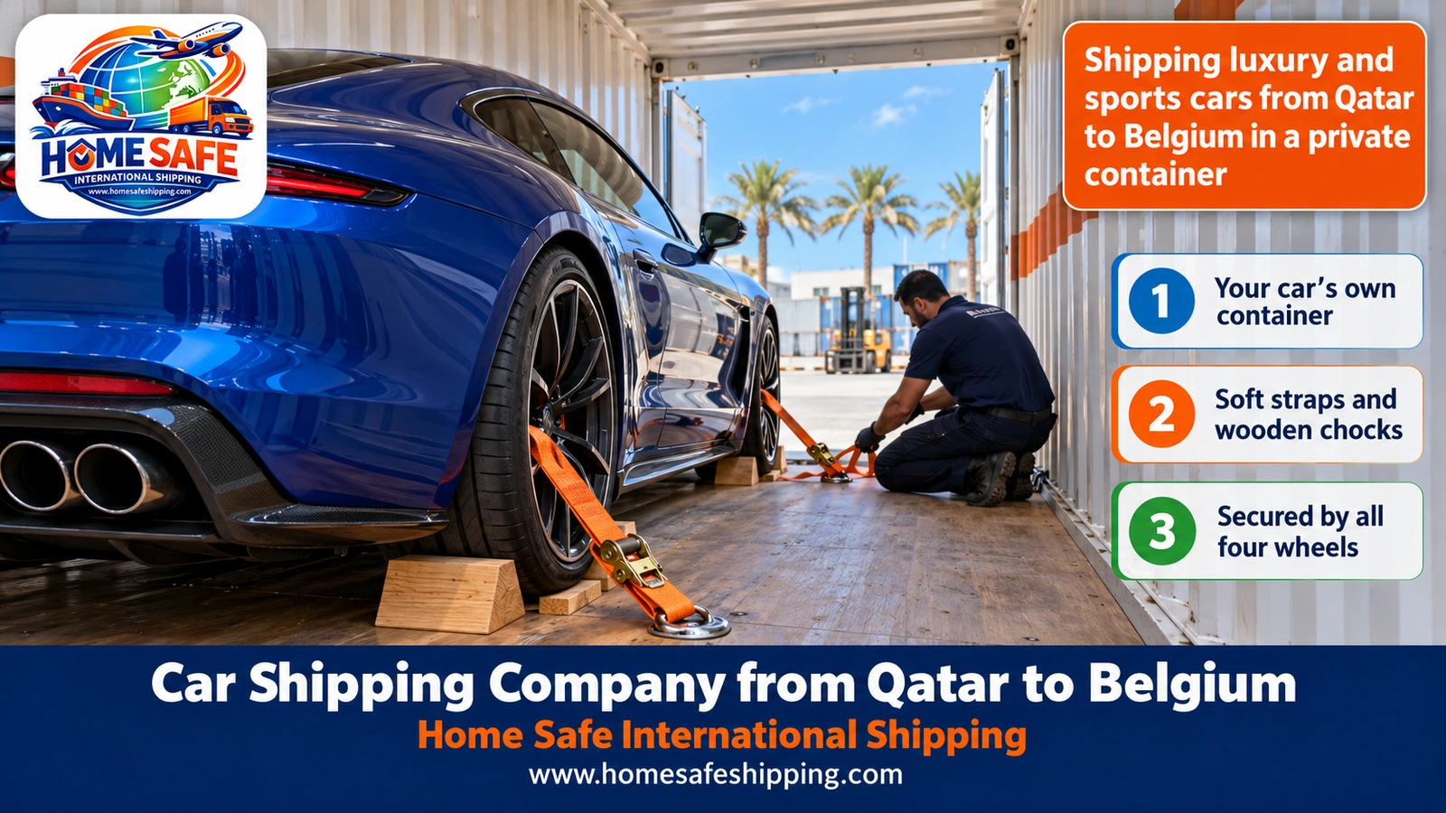 Shipping luxury and sports cars from Qatar to Belgium in a private container