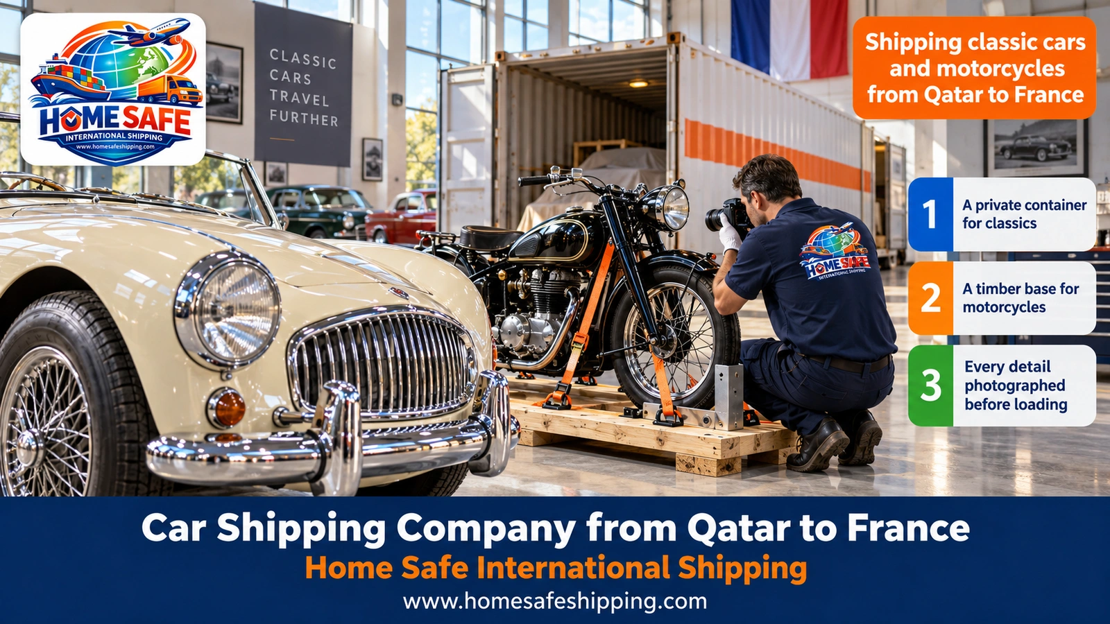 Shipping classic cars and motorcycles from Qatar to France