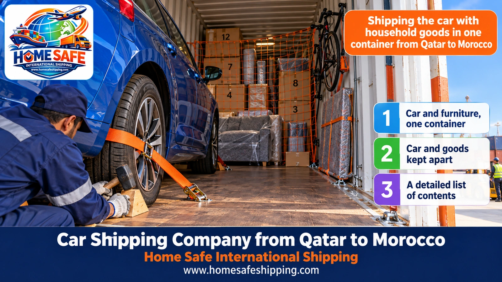 Shipping the car with household goods in one container from Qatar to Morocco