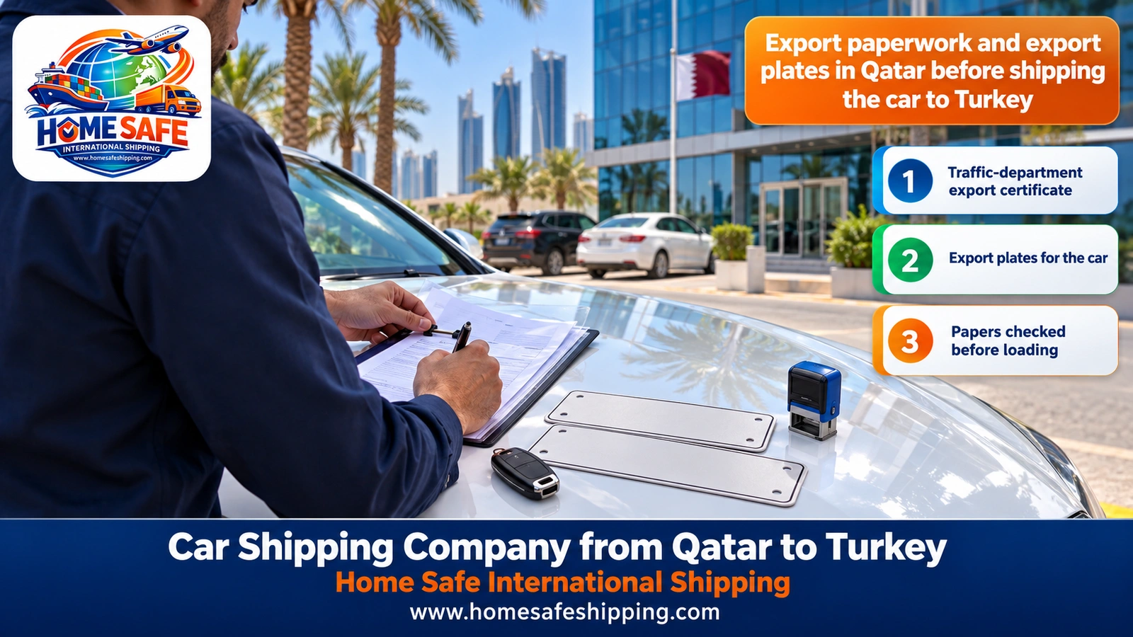 Export paperwork and export plates in Qatar before shipping the car to Turkey