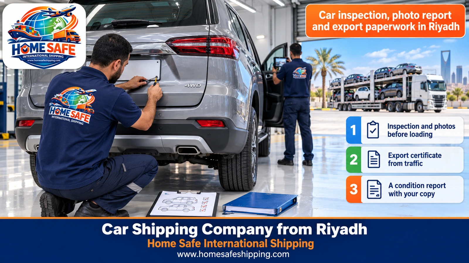 Car inspection, photo report and export paperwork in Riyadh