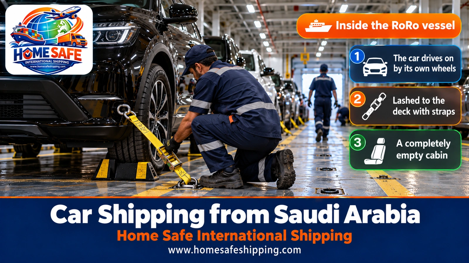 Securing cars inside a RoRo vessel