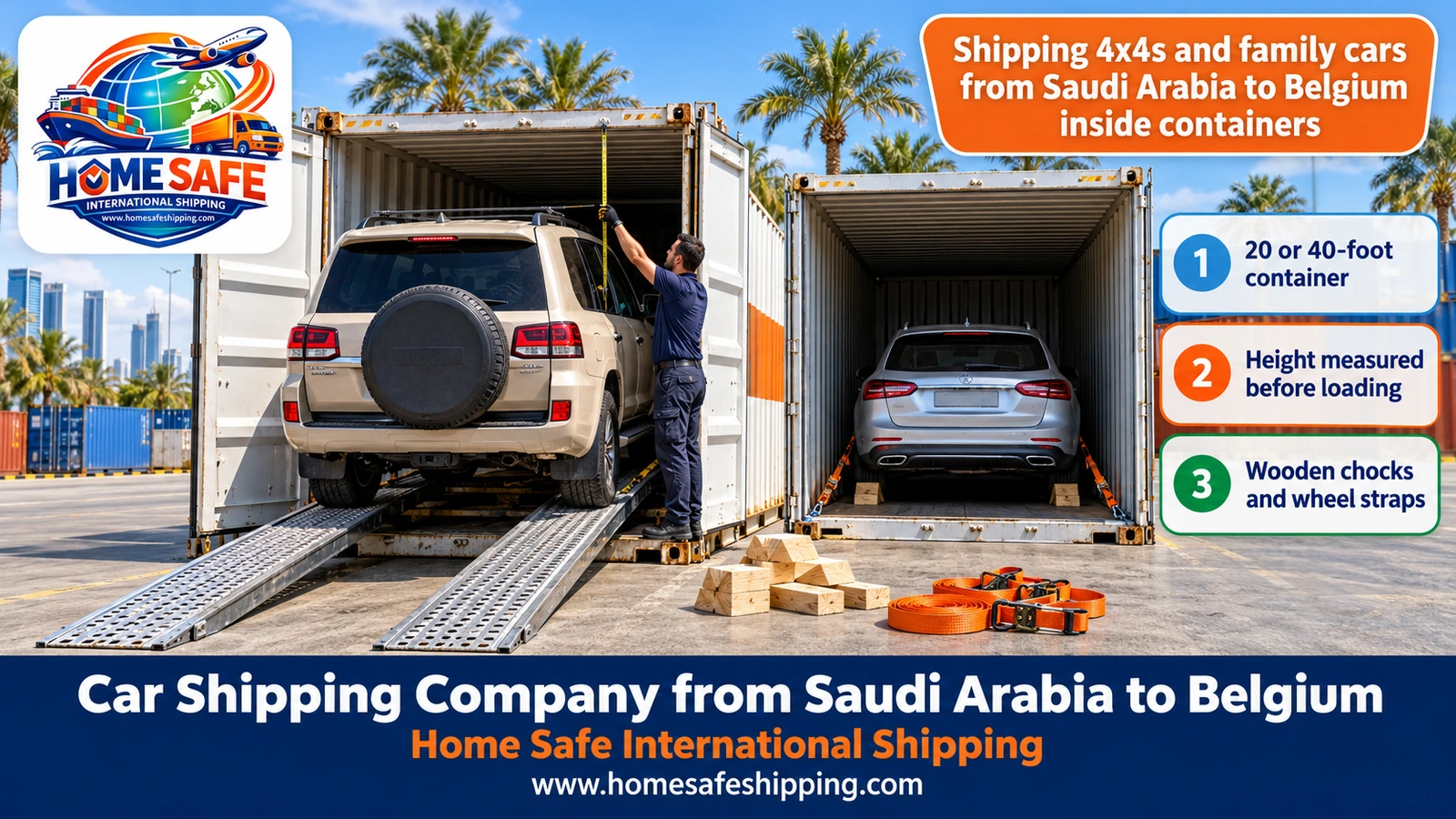 Shipping 4x4s and family cars from Saudi Arabia to Belgium inside containers