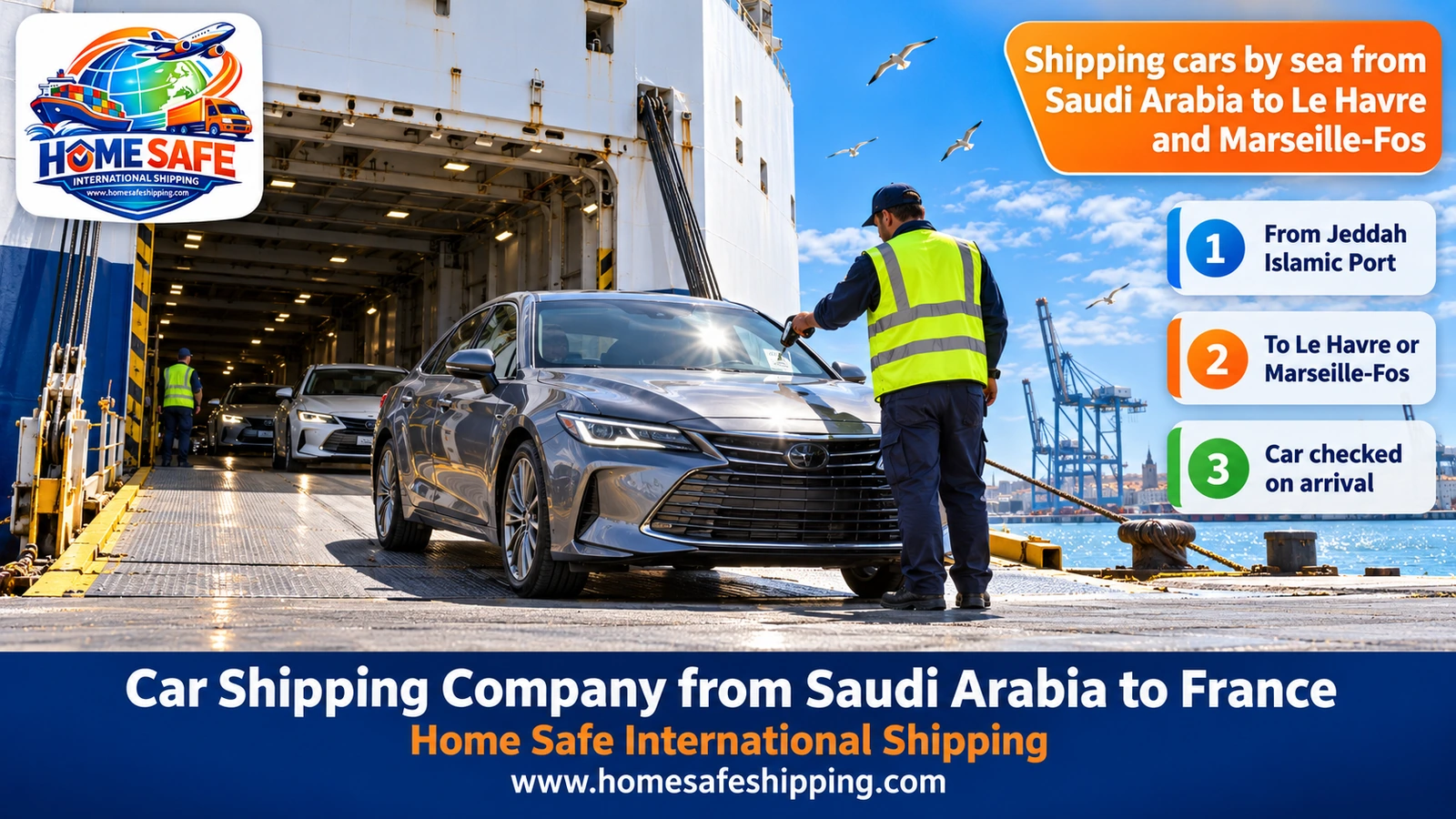 Shipping cars by sea from Saudi Arabia to Le Havre and Marseille-Fos