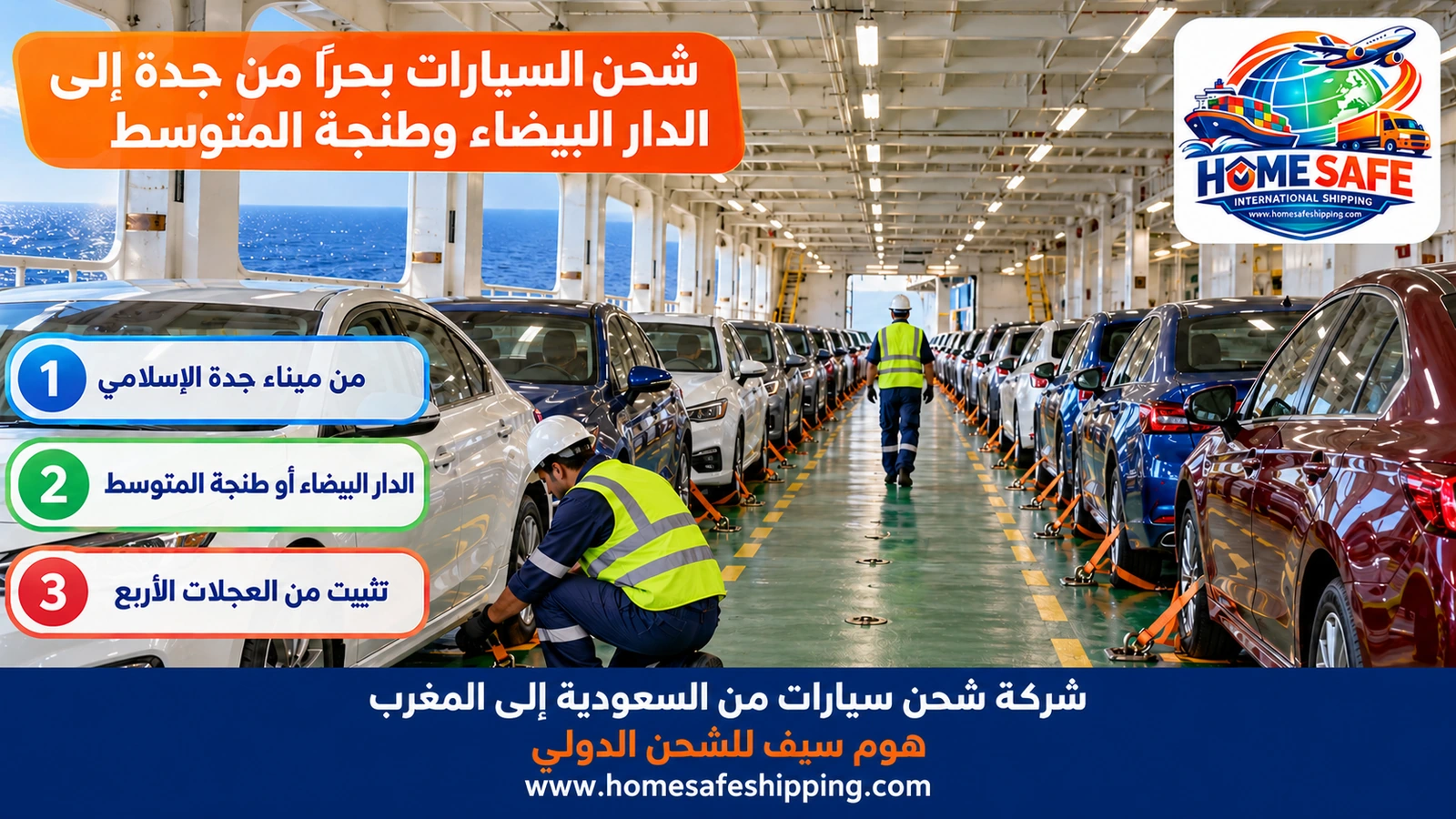 شحن السيارات بحراً من جدة إلى الدار البيضاء وطنجة المتوسط
