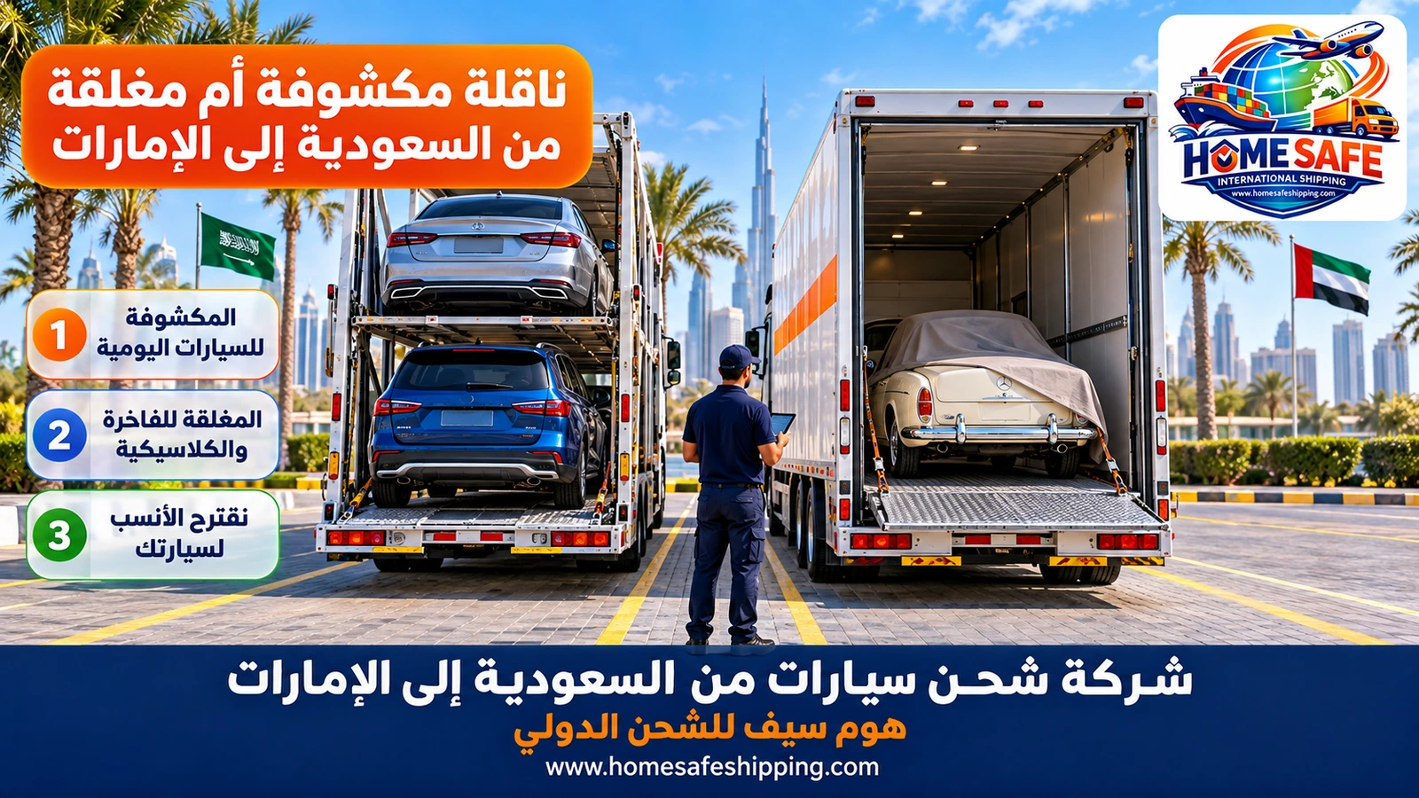 ناقلة مكشوفة أم مغلقة من السعودية إلى الإمارات