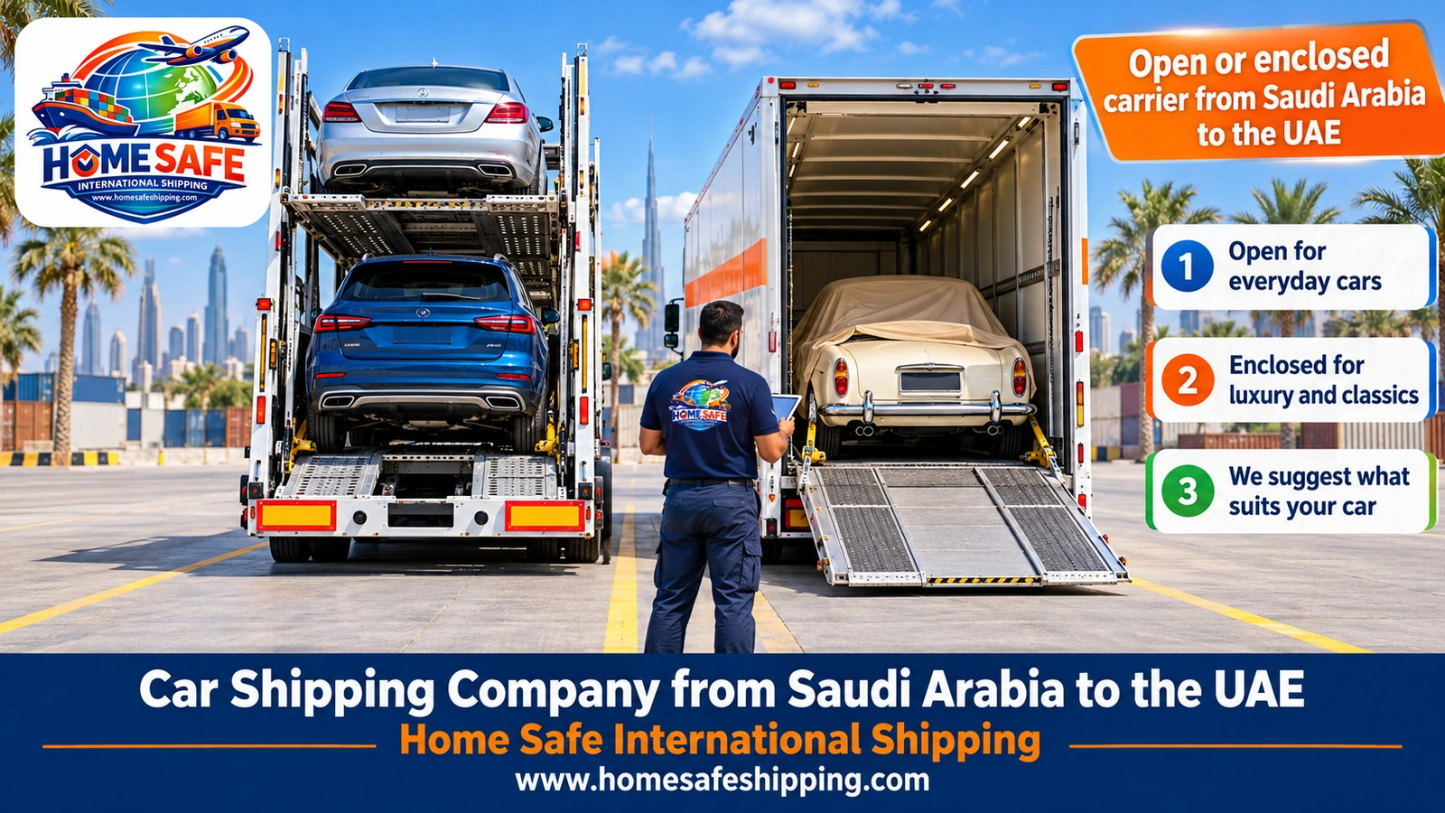Open or enclosed carrier from Saudi Arabia to the UAE