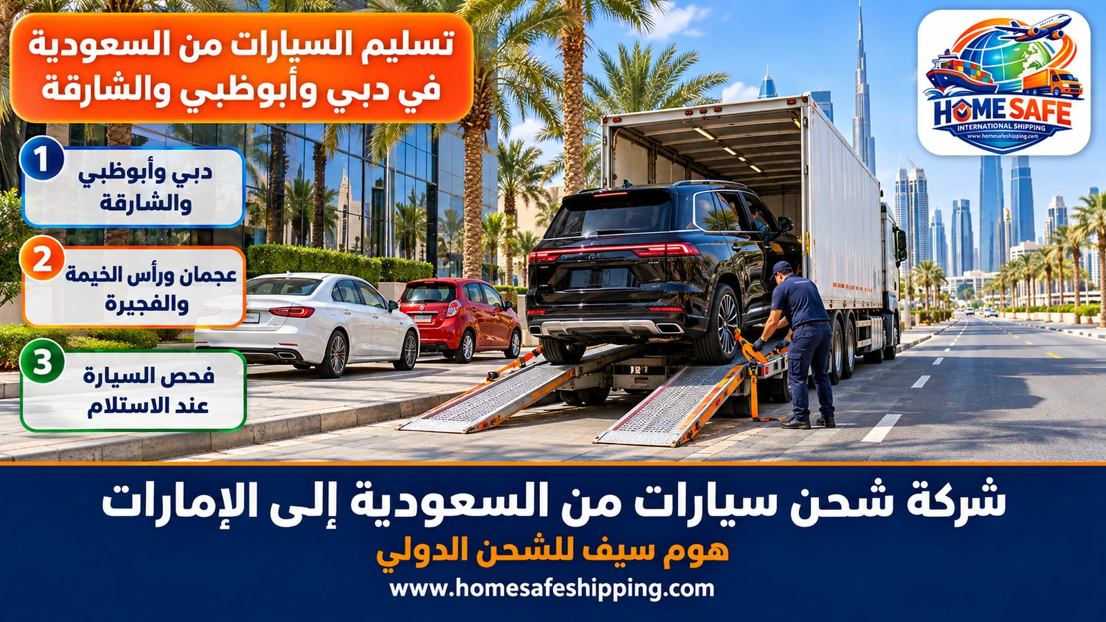 تسليم السيارات من السعودية في دبي وأبوظبي والشارقة
