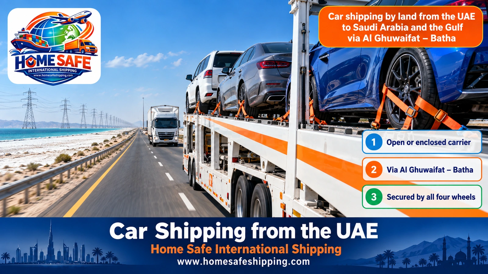 Car shipping by land from the UAE to Saudi Arabia and the Gulf via Al Ghuwaifat – Batha
