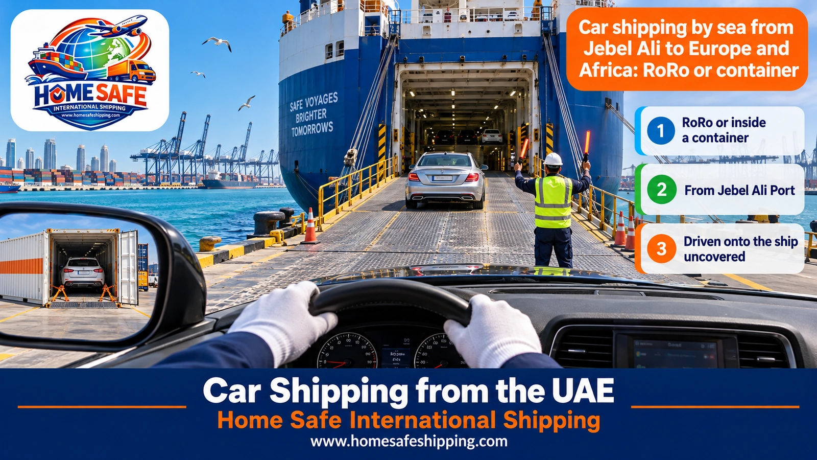 Car shipping by sea from Jebel Ali to Europe and Africa: RoRo or container